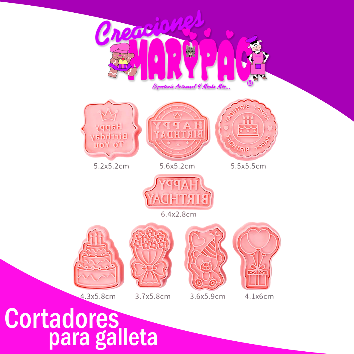 🎉Cortadores de Galletas Texturizadores – Cumpleaños (8 piezas) 🎂
