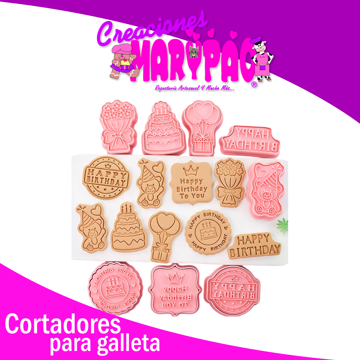 🎉Cortadores de Galletas Texturizadores – Cumpleaños (8 piezas) 🎂