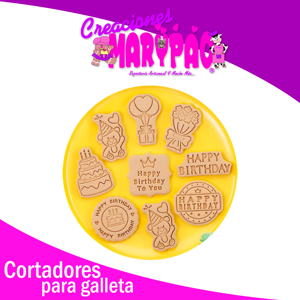 🎉Cortadores de Galletas Texturizadores – Cumpleaños (8 piezas) 🎂