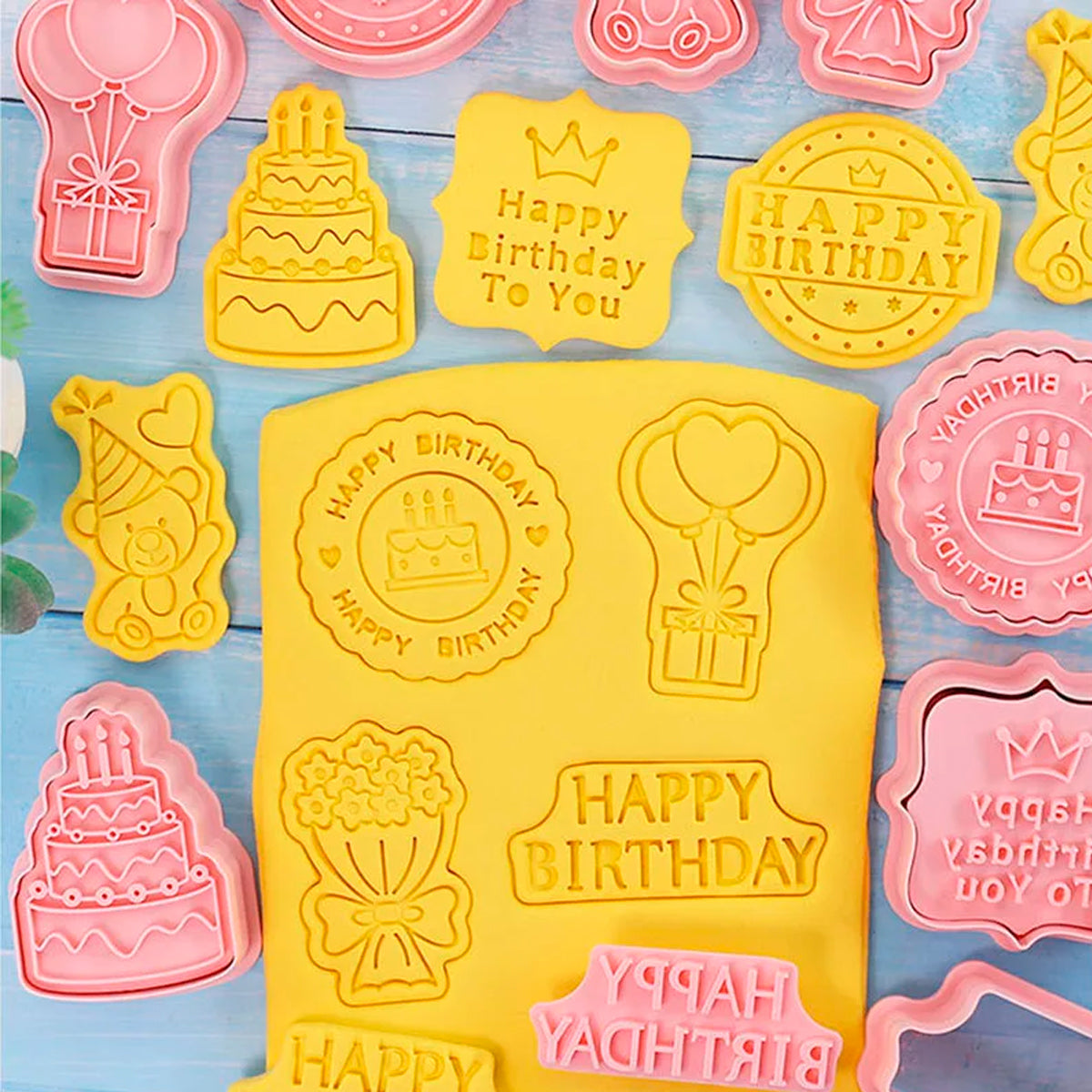 🎉Cortadores de Galletas Texturizadores – Cumpleaños (8 piezas) 🎂