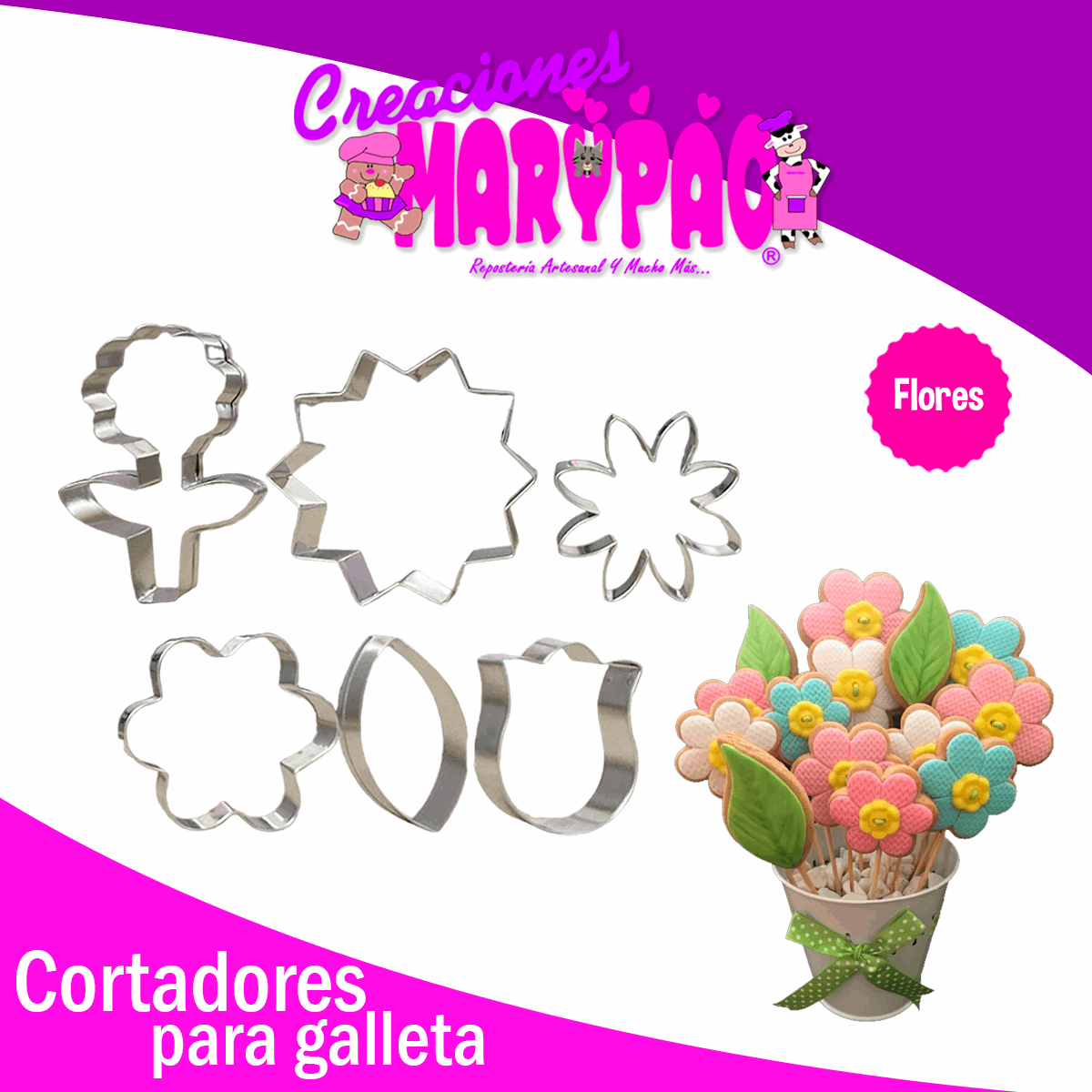 Cortadores Flores Girasol Tulipán Mama 10 De Mayo Paq. 6 pzas