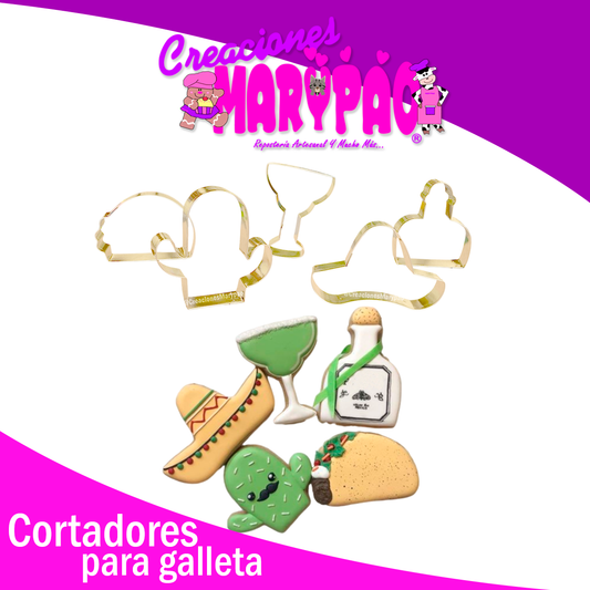 Cortadores de Galletas Viva México Tequila Sombrero Taco Patrio 6p