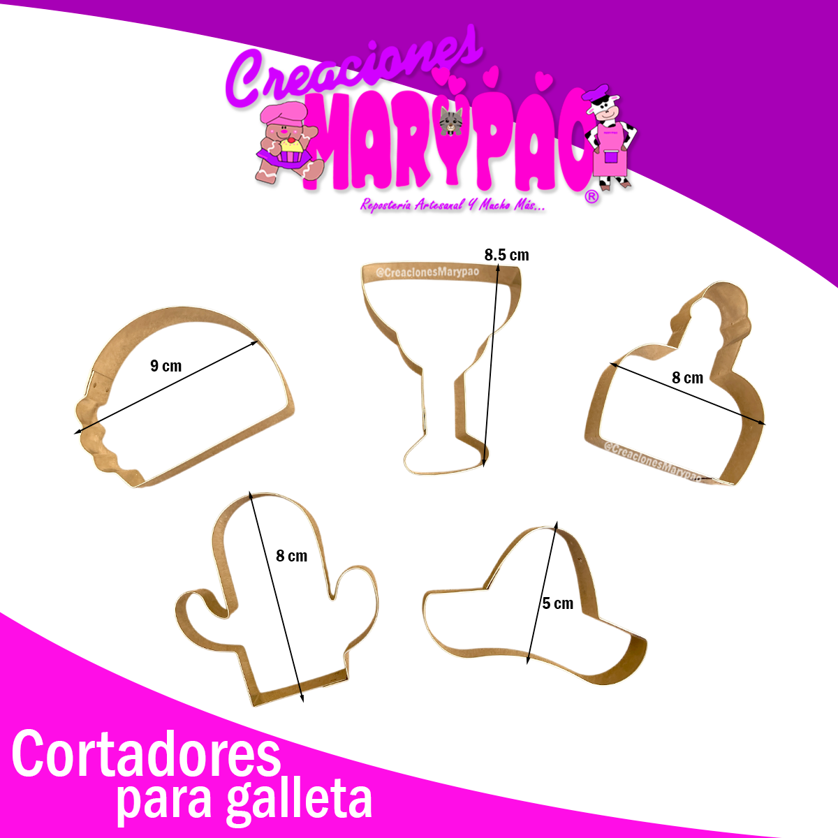 Cortadores de Galletas Viva México Tequila Sombrero Taco Patrio 6p