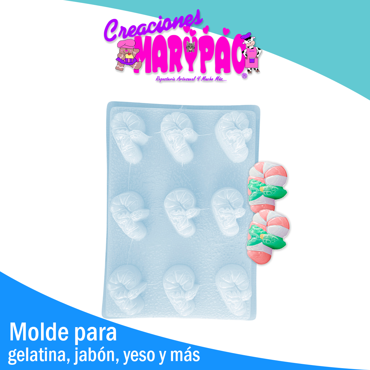 Molde Bastón Navidad Velas Jabones Gelatinas Yeso