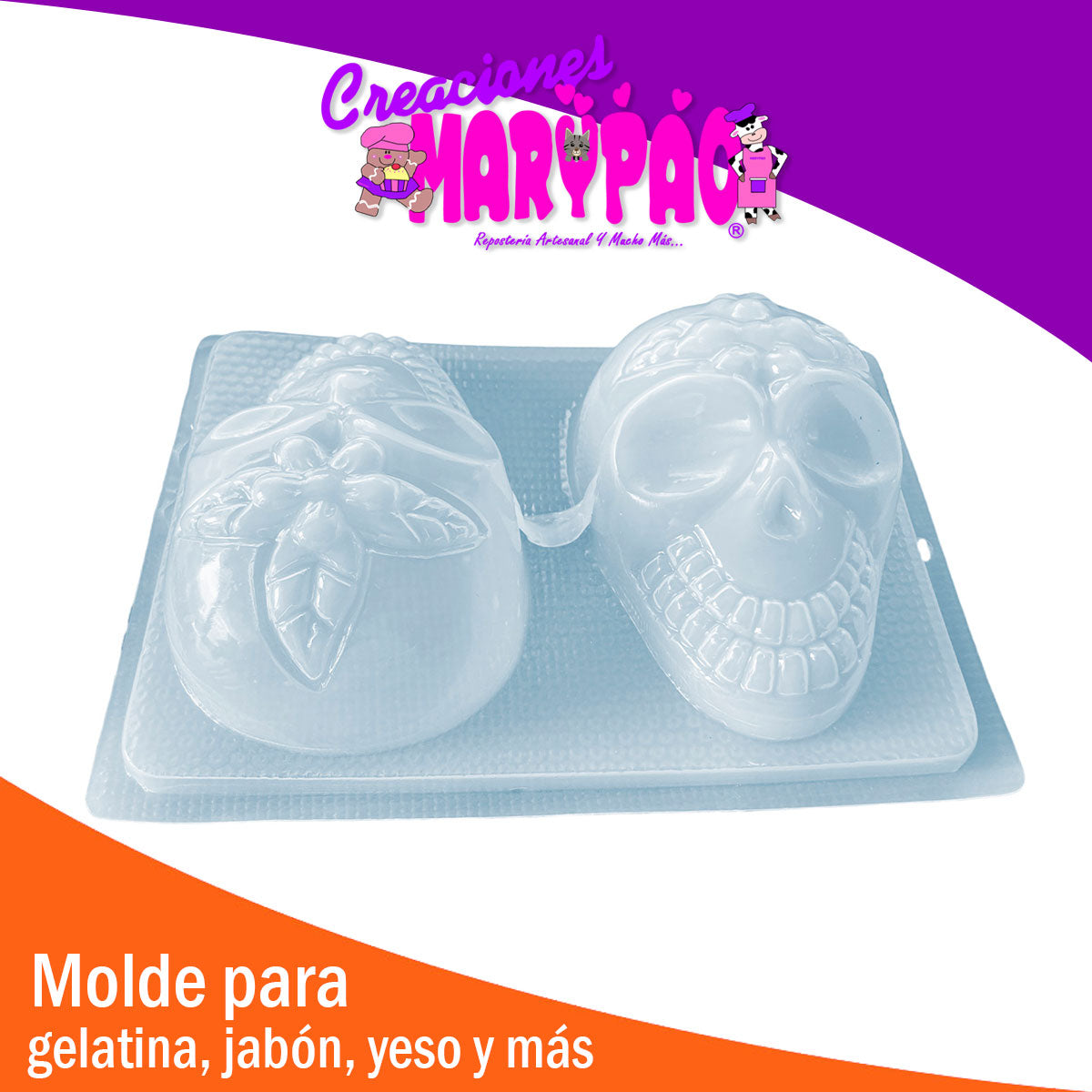 Molde Calavera Con Flor Jumbo Halloween Jabon Gelatina Vela