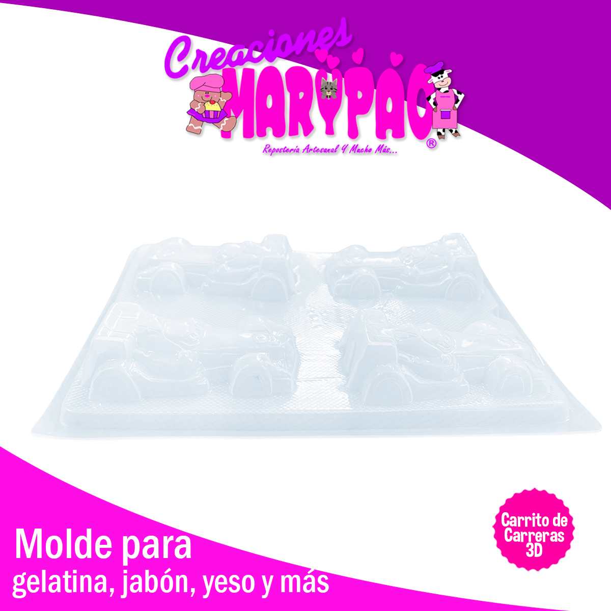 Molde Auto De Carreras 3D Jabón Gelatina Resina Yeso