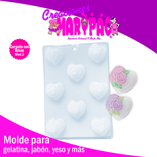 Molde Corazón Con Rosas Mod.2  Jabones Gelatinas