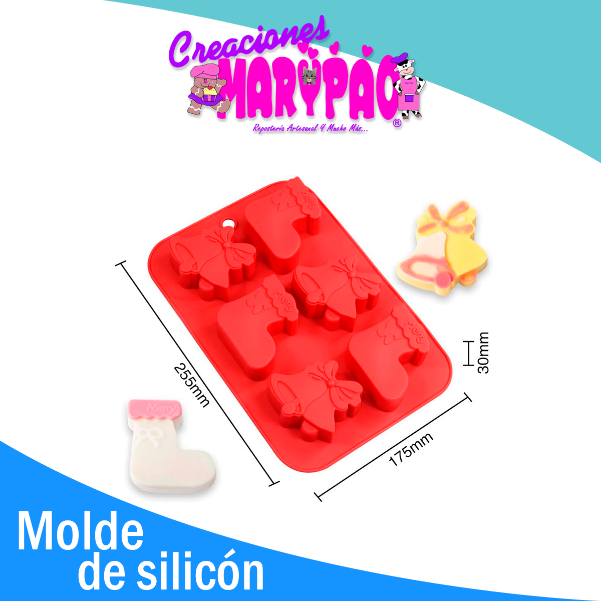 Molde De Silicon Navidad Bota y Campana Jabones Velas