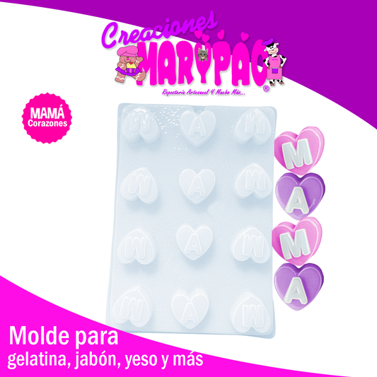 Molde Mamá Corazones Para Jabones Gelatinas Yeso