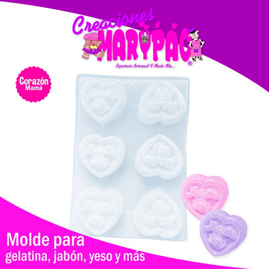 Molde Para Jabon Día De Las Madres Corazón Mamá Gelatina