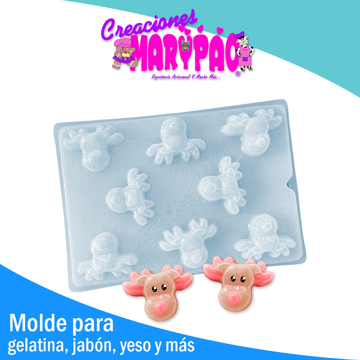 Molde Renos Navidad Gelatina Jabones Gomitas Yeso