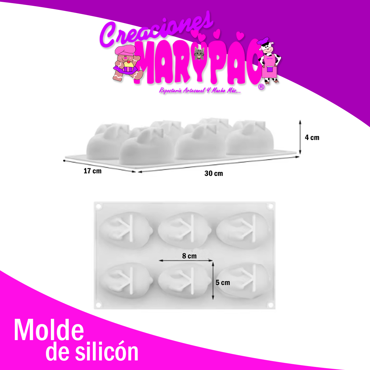 Molde De Silicón Conejitos Tiernos (8 cm) 🐰 3D