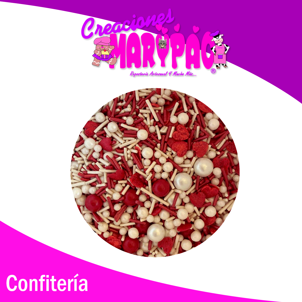 Sprinkles Comestibles Mix Amor Rojo y Blanco Para Cupcakes, Galletas, Etc.