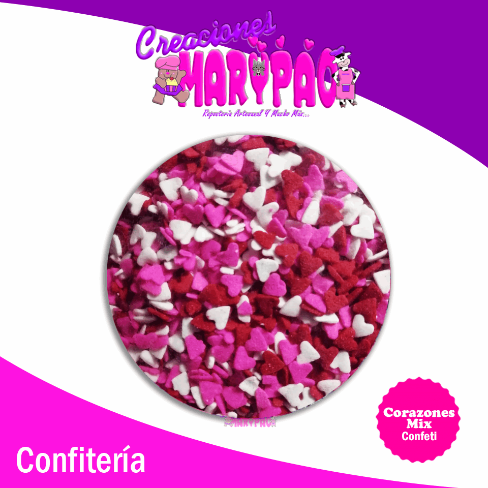 Confeti Comestible Mix Corazones Rojos, Rosas y Blancos Febrero - Creaciones Marypao