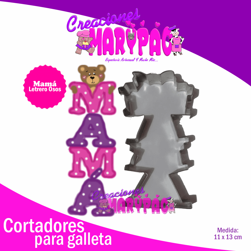 Cortador De Galleta Mamá Letrero Osos - Creaciones Marypao