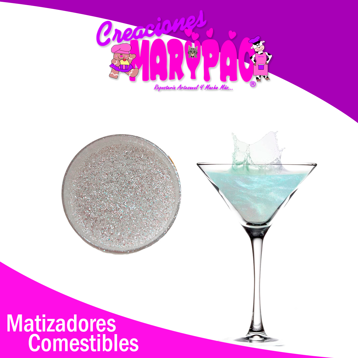 Efecto Glitter Para Bebidas Matizador Comestible Base Plata
