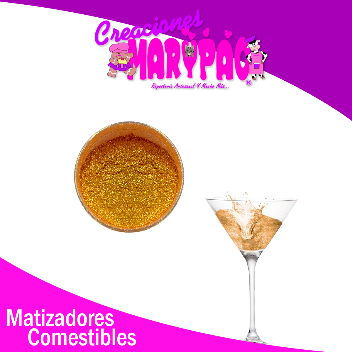 Efecto Glitter Para Bebidas Matizador Comestible Base Oro