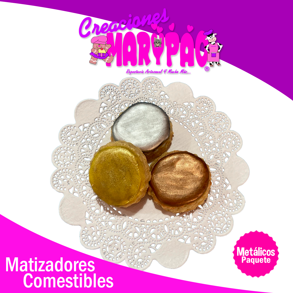 Matizadores Comestibles Metálicos Dorado Plata Cobre