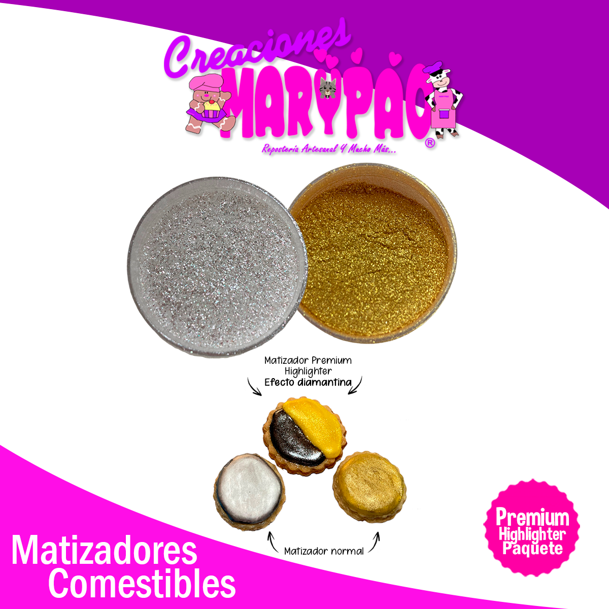 Kit Matizadores Comestibles Premium Efecto Glitter Para Bebidas