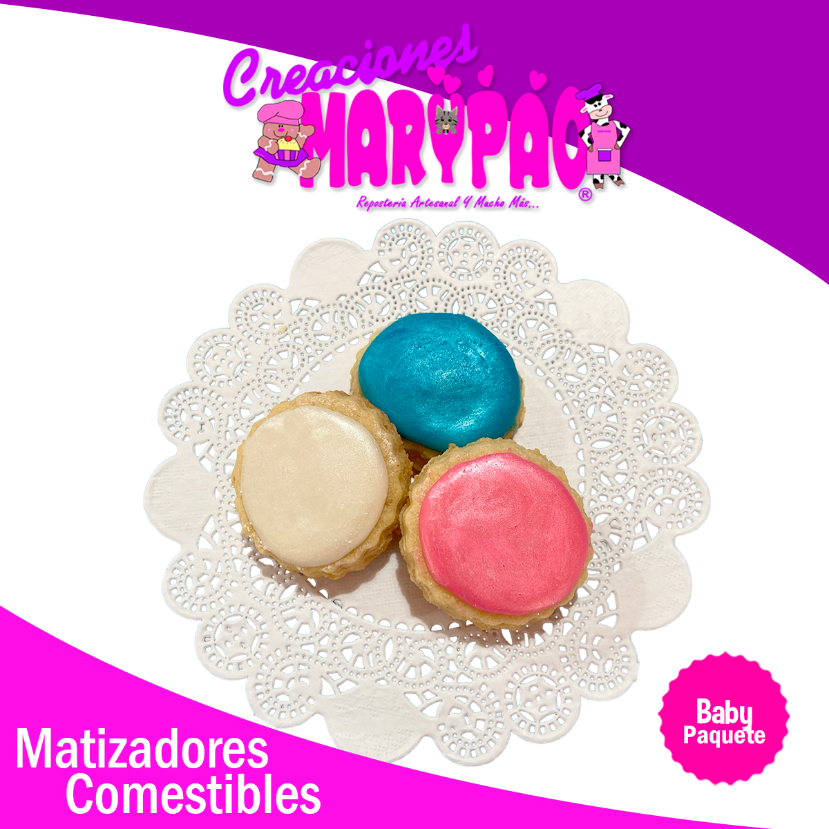 Kit Matizadores Comestibles Baby Rosa Azul y Blanco