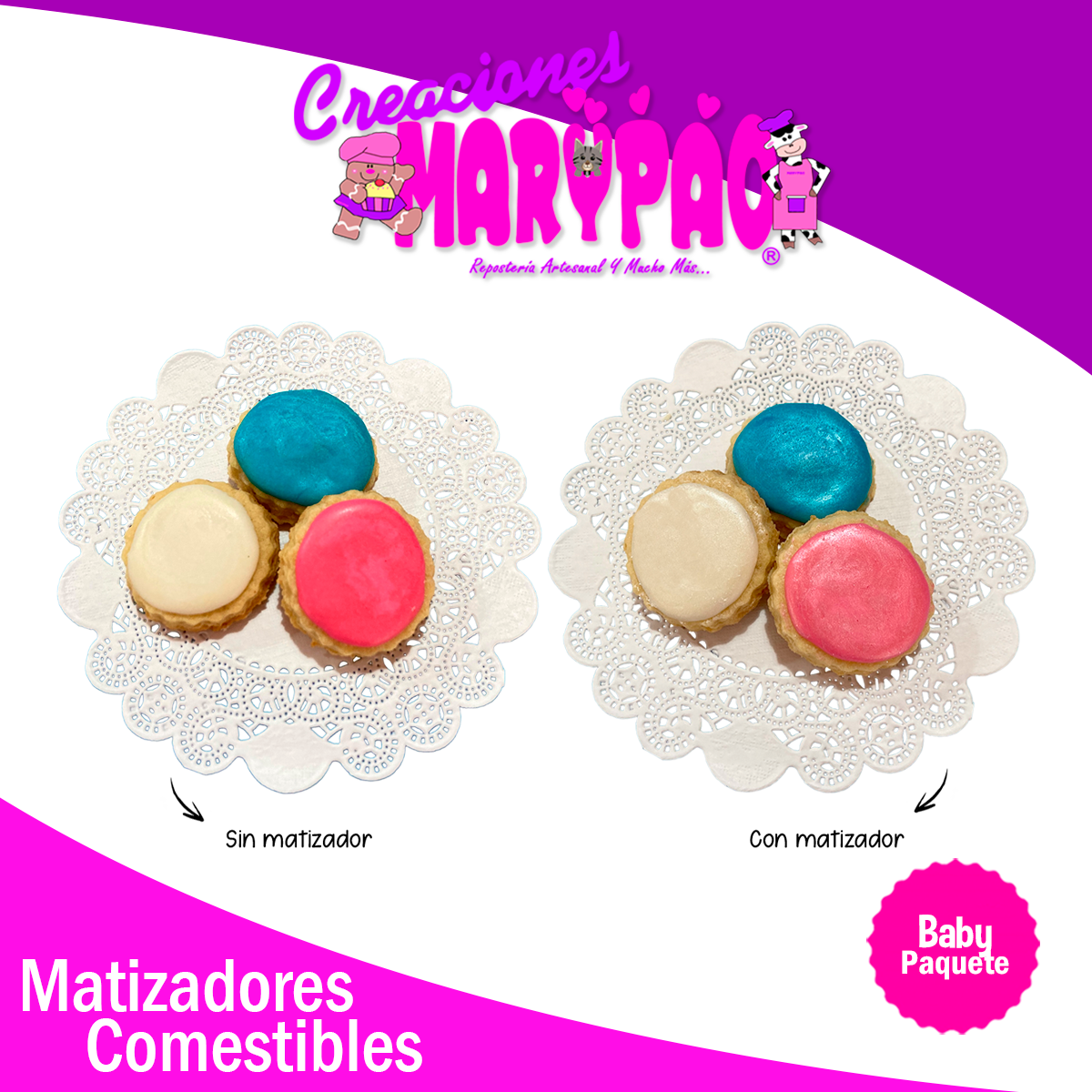 Kit Matizadores Comestibles Baby Rosa Azul y Blanco