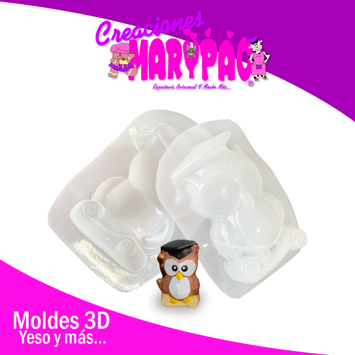 🎓Molde Para Alcancía de Yeso Búho Graduación 16.5 cm🦉
