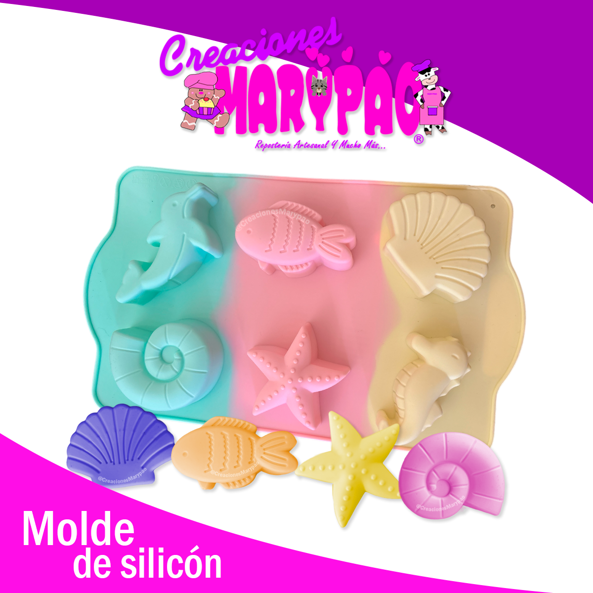 🩵 Molde de Silicón Figuras Marinas 🐚🐬