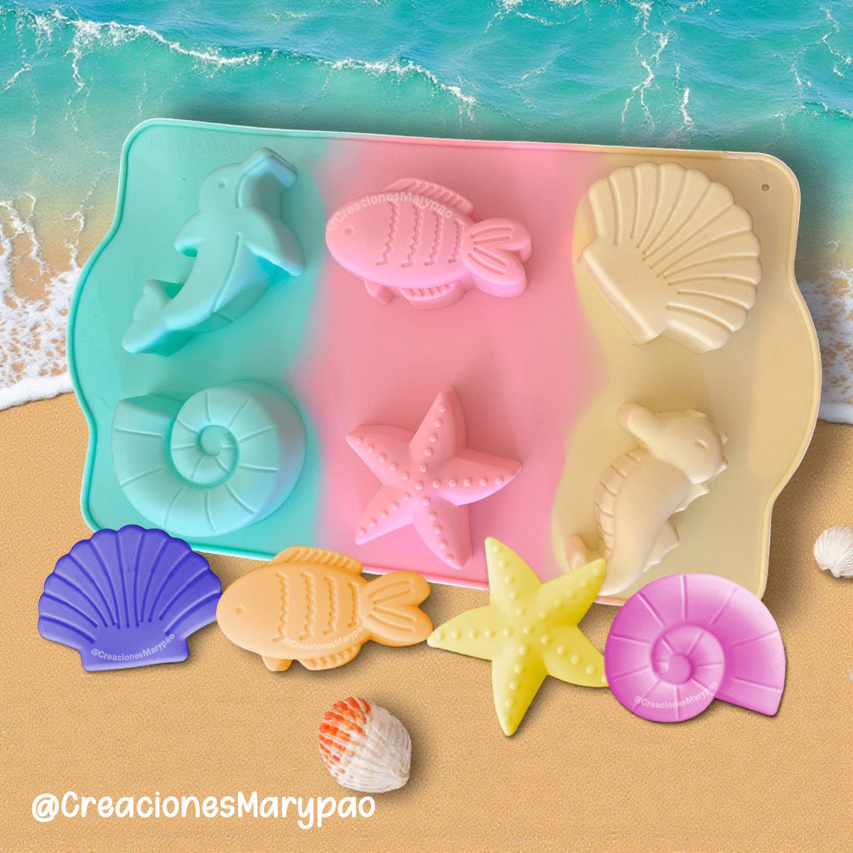 🩵 Molde de Silicón Figuras Marinas 🐚🐬