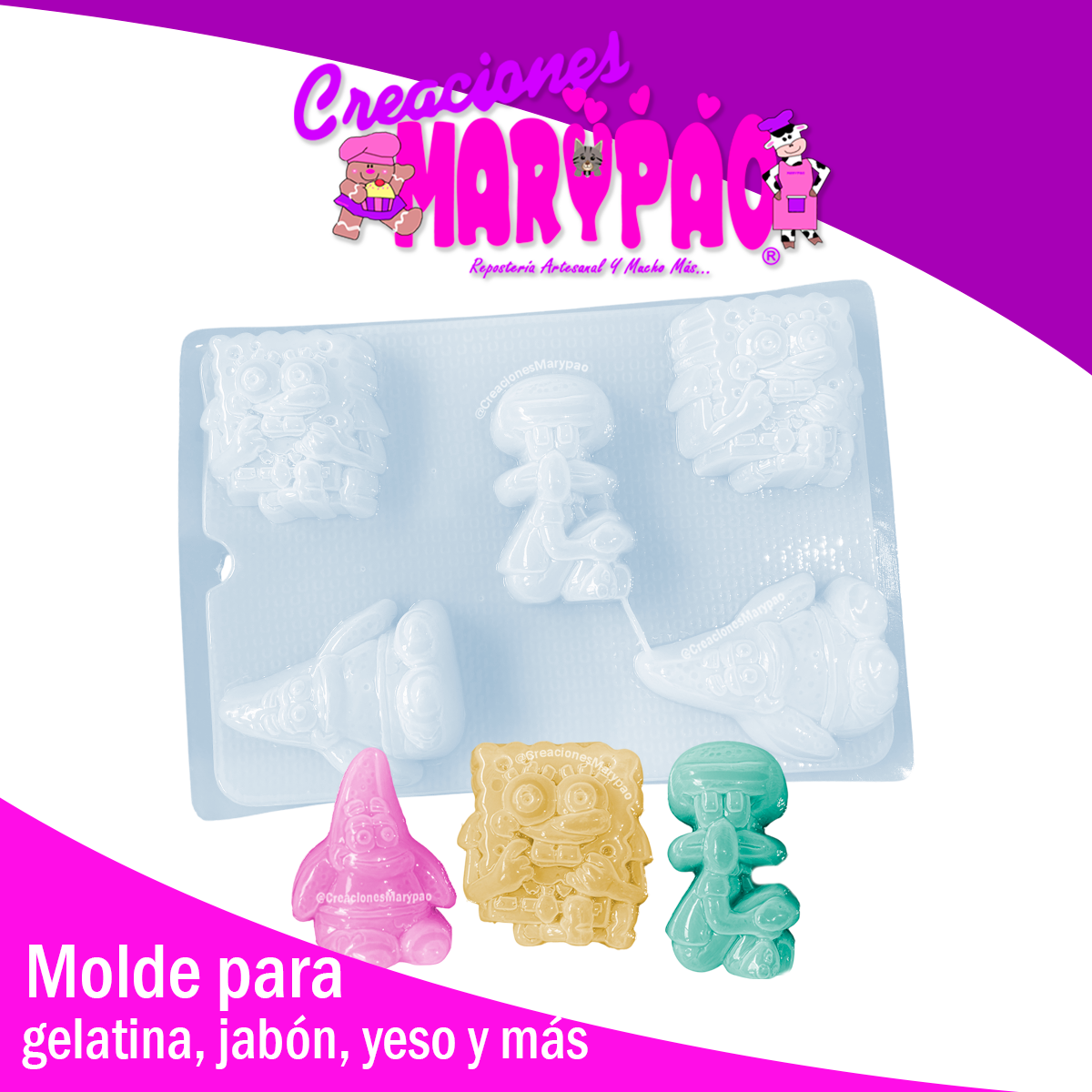 Molde Bob Esponja y Amigos Mod.2 Gelatinas, Yesitos y Más🌊