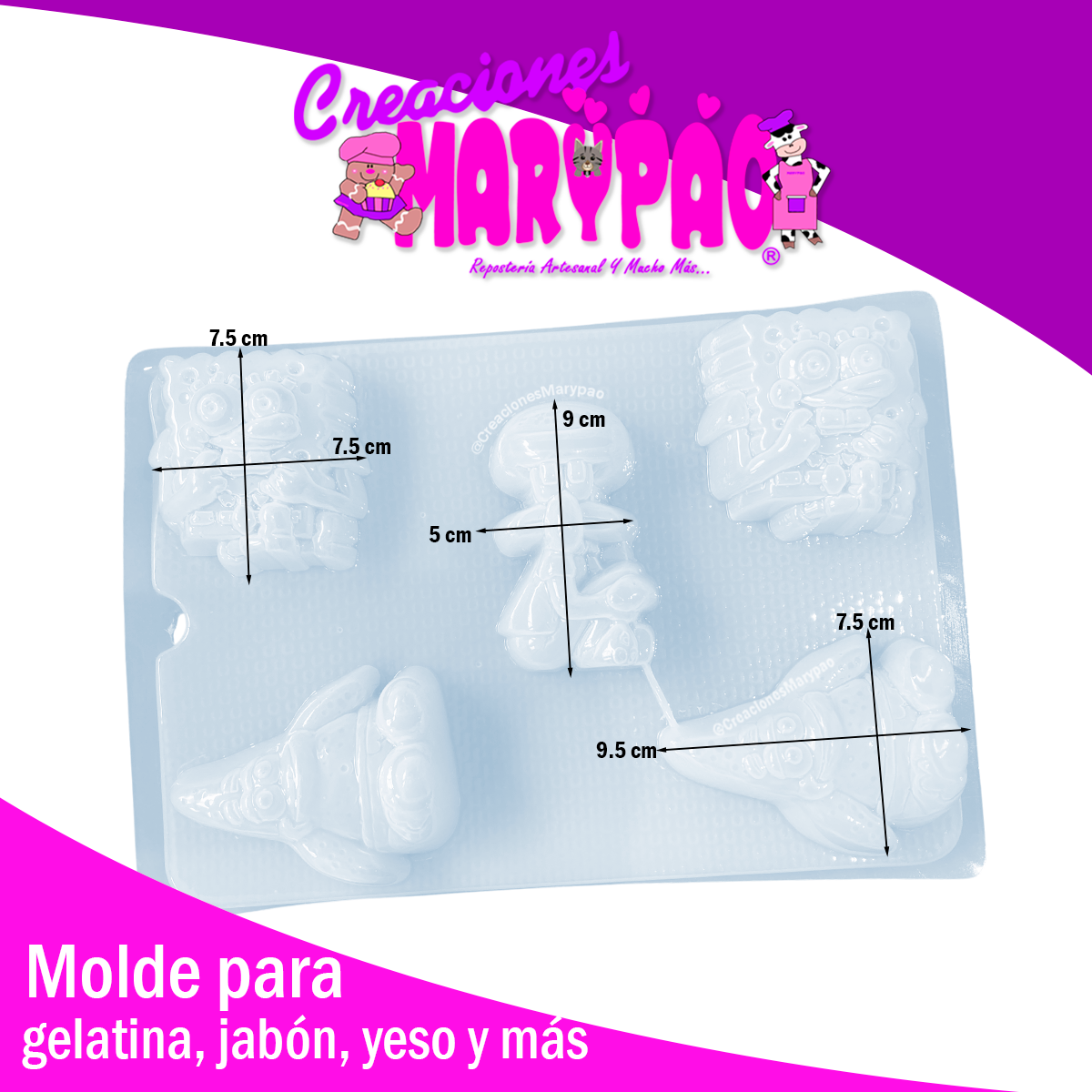 Molde Bob Esponja y Amigos Mod.2 Gelatinas, Yesitos y Más🌊