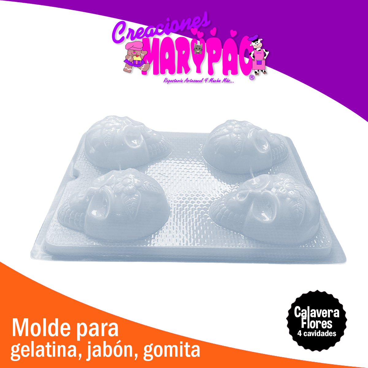 Molde Calavera con Flor Jabones Gelatina Velas