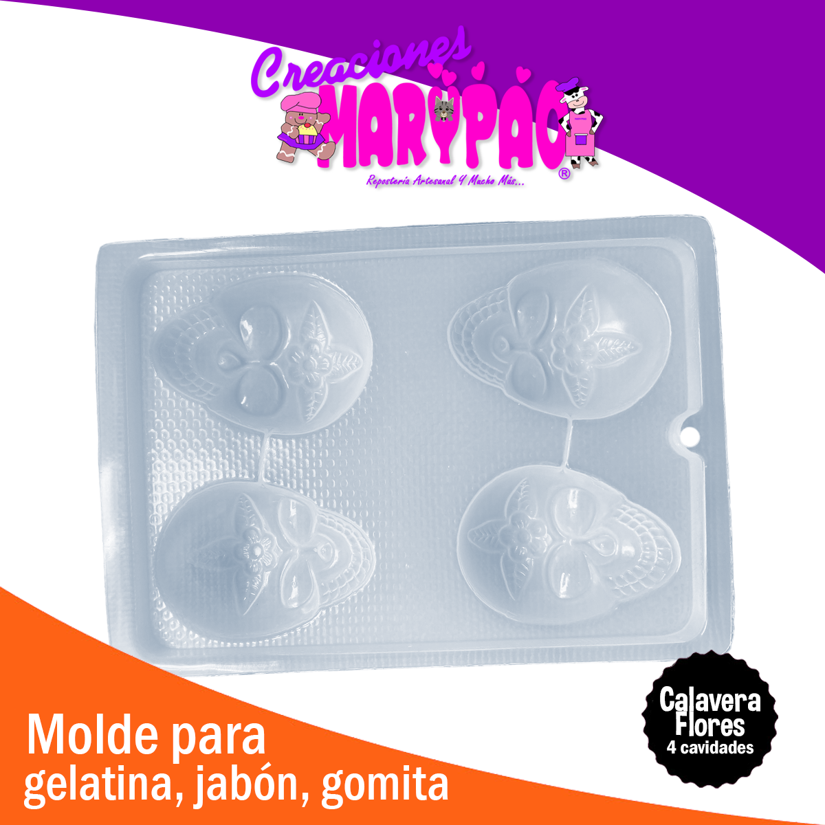 Molde Calavera con Flor Jabones Gelatina Velas