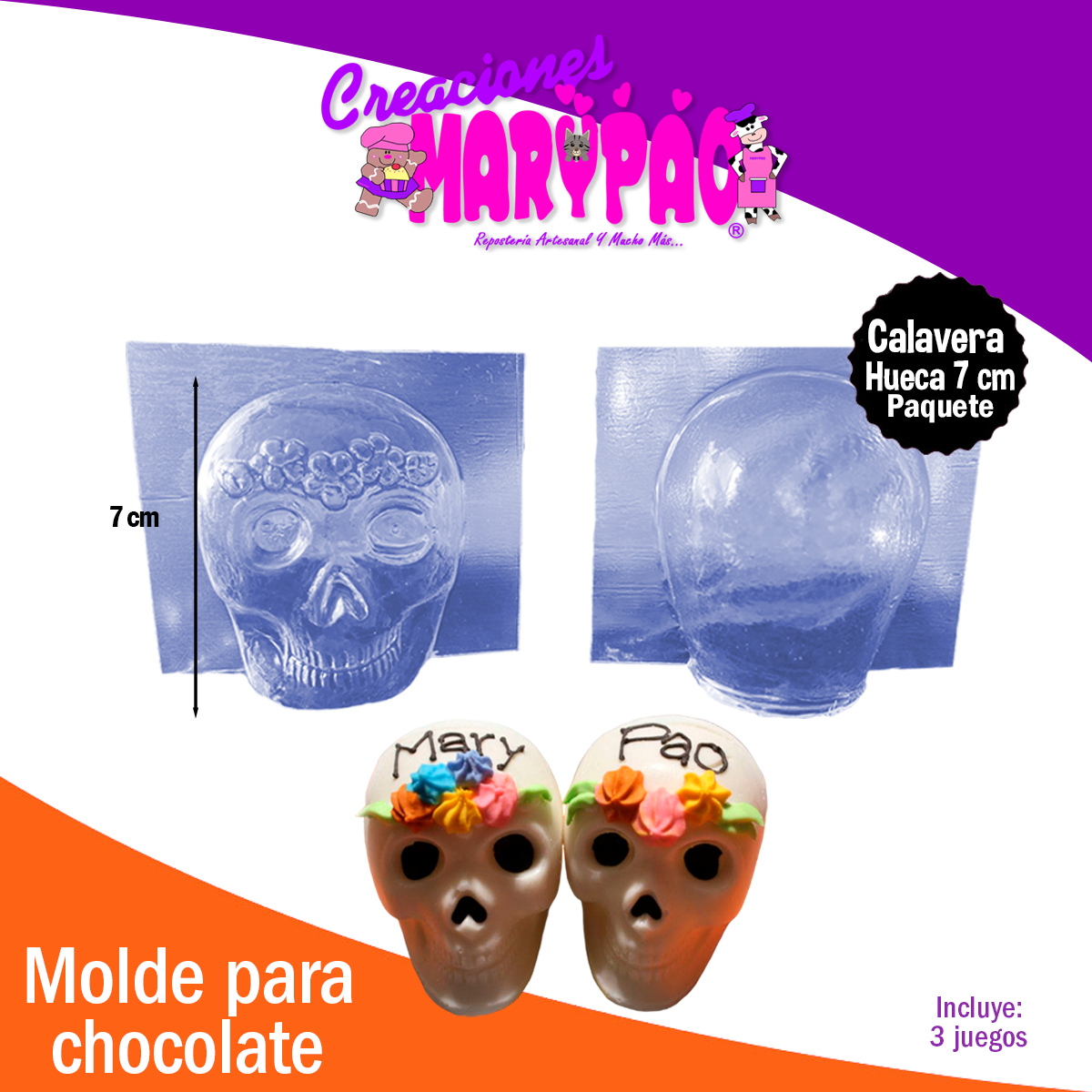 Moldes Calaveras Huecas 7 cm Chocolate Halloween Dia de Muertos