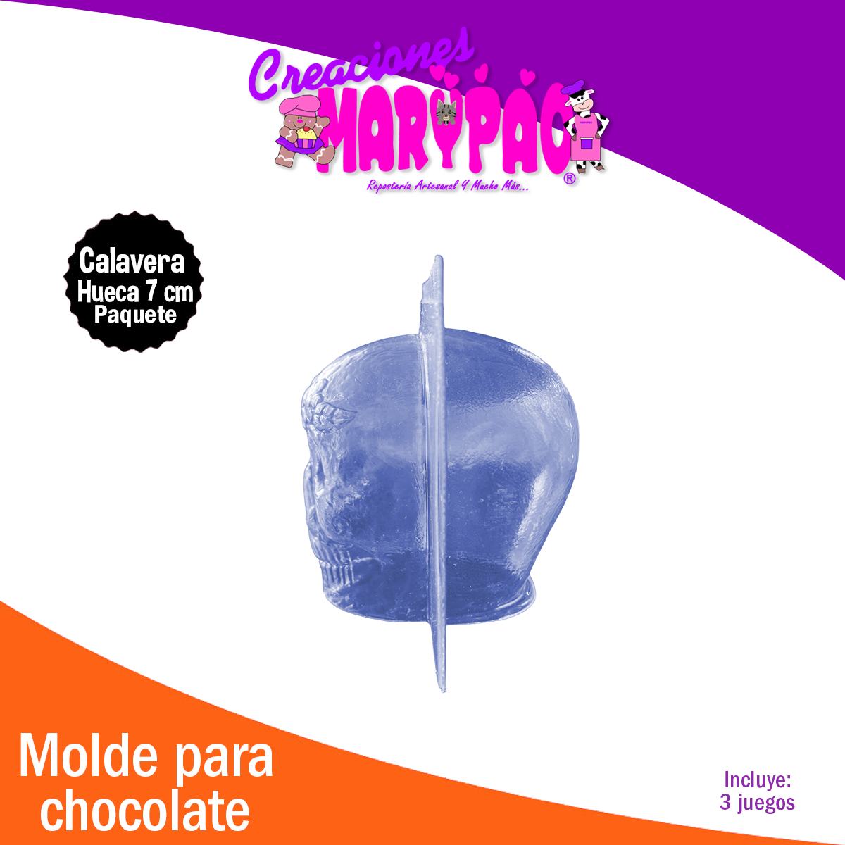 Moldes Calaveras Huecas 7 cm Chocolate Halloween Dia de Muertos
