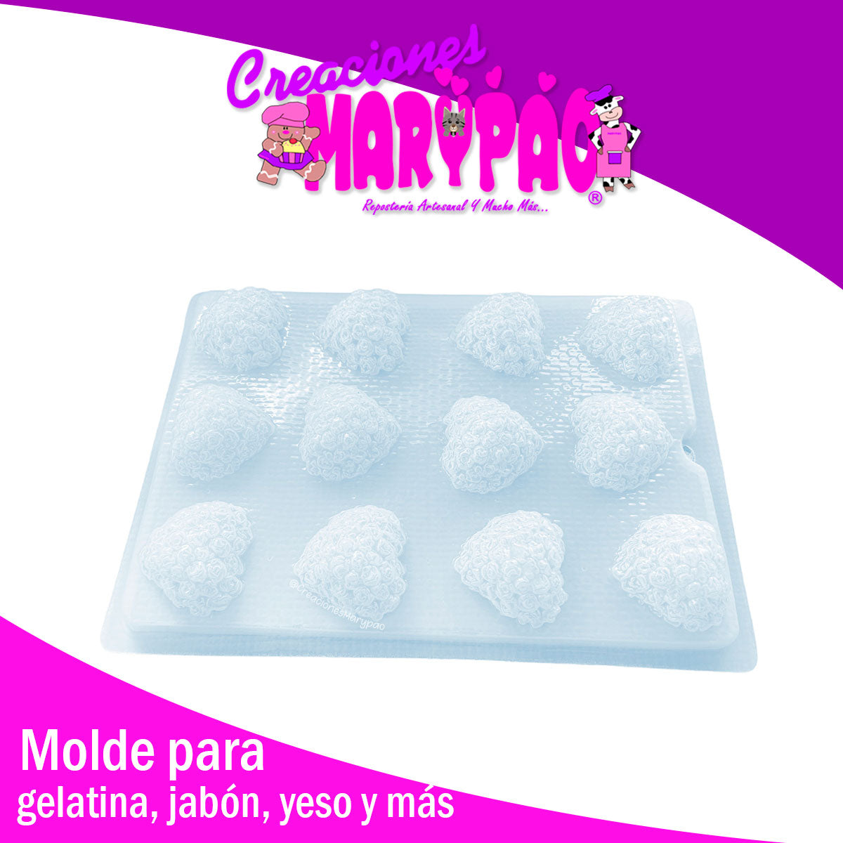 Molde Corazón Con Rosas 3D Jabón Gelatina Gomita Yeso Resina
