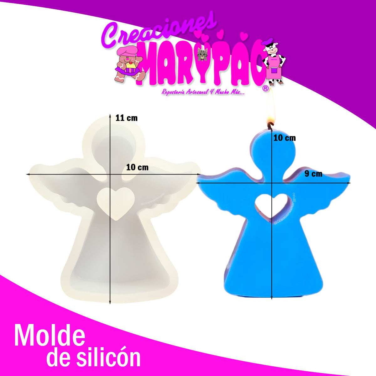 Molde de Silicón Velas Ángel Bautizo Angelito Corazón 10 Cm