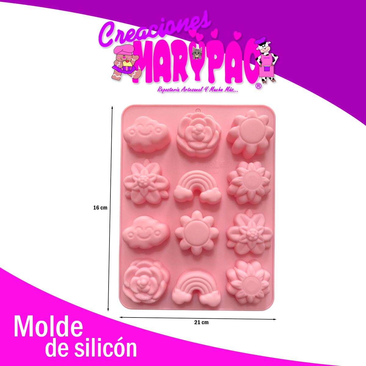Molde De Silicón Arcoiris Nube Flores Chocolates Jabones Etc