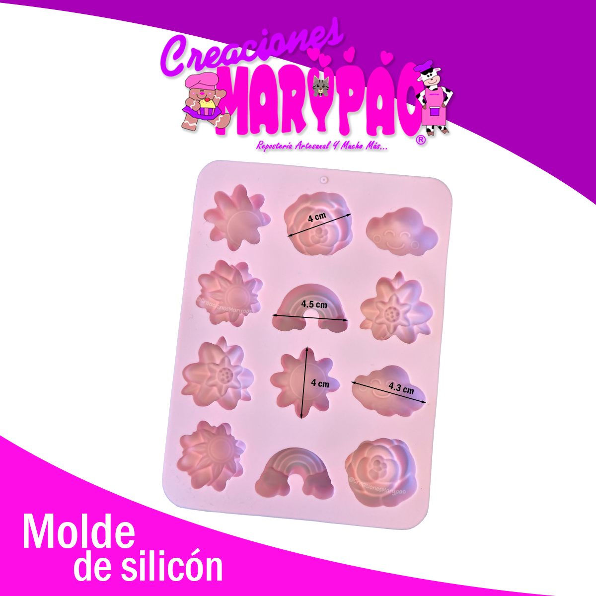 Molde De Silicón Arcoiris Nube Flores Chocolates Jabones Etc