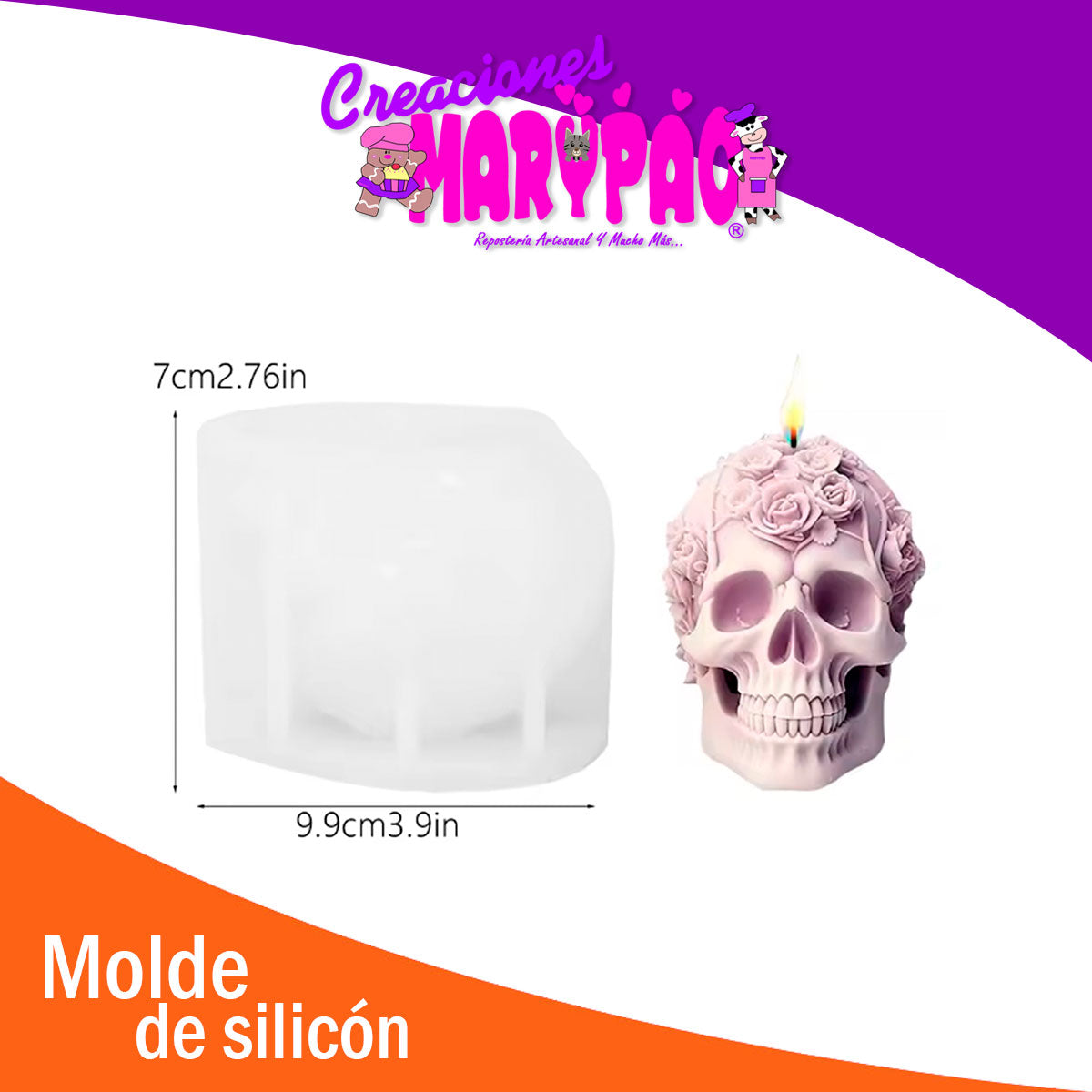 Molde De Silicón Calavera Rosas Velas Día de Muertos