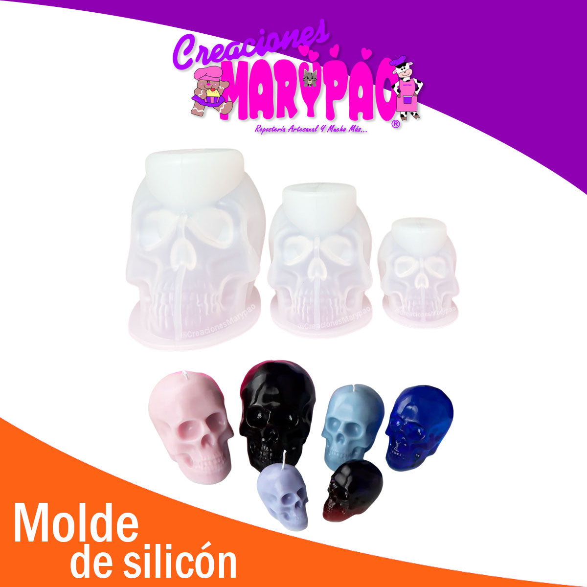 💀🕯️ Molde de Silicón – Calaveras para Velas (Pack 3 tamaños)