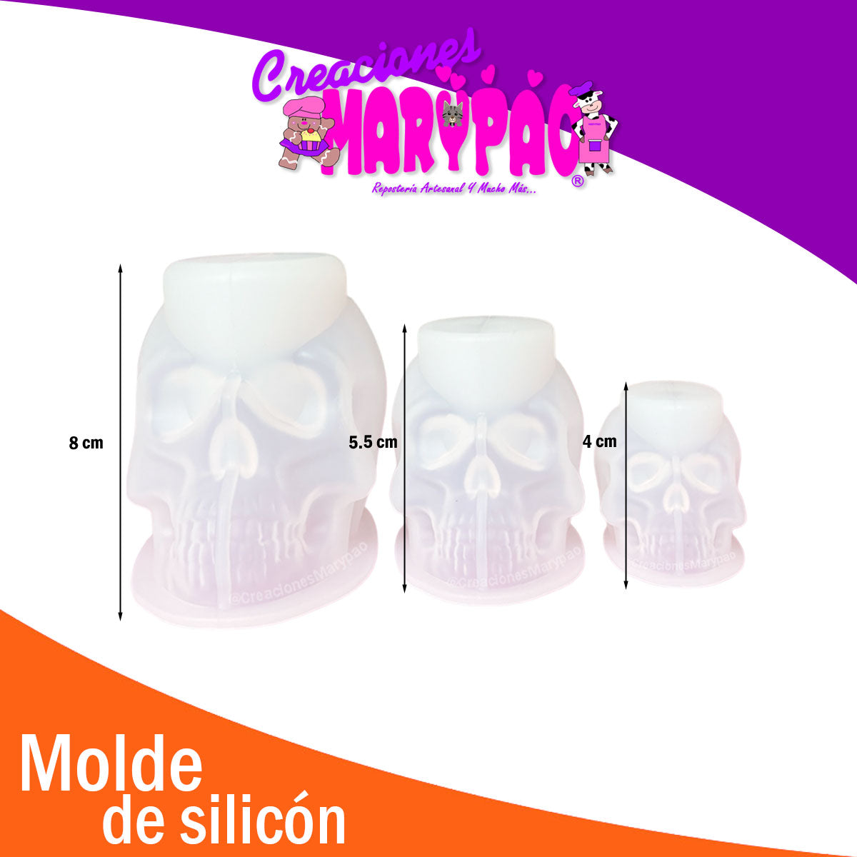 💀🕯️ Molde de Silicón – Calaveras para Velas (Pack 3 tamaños)