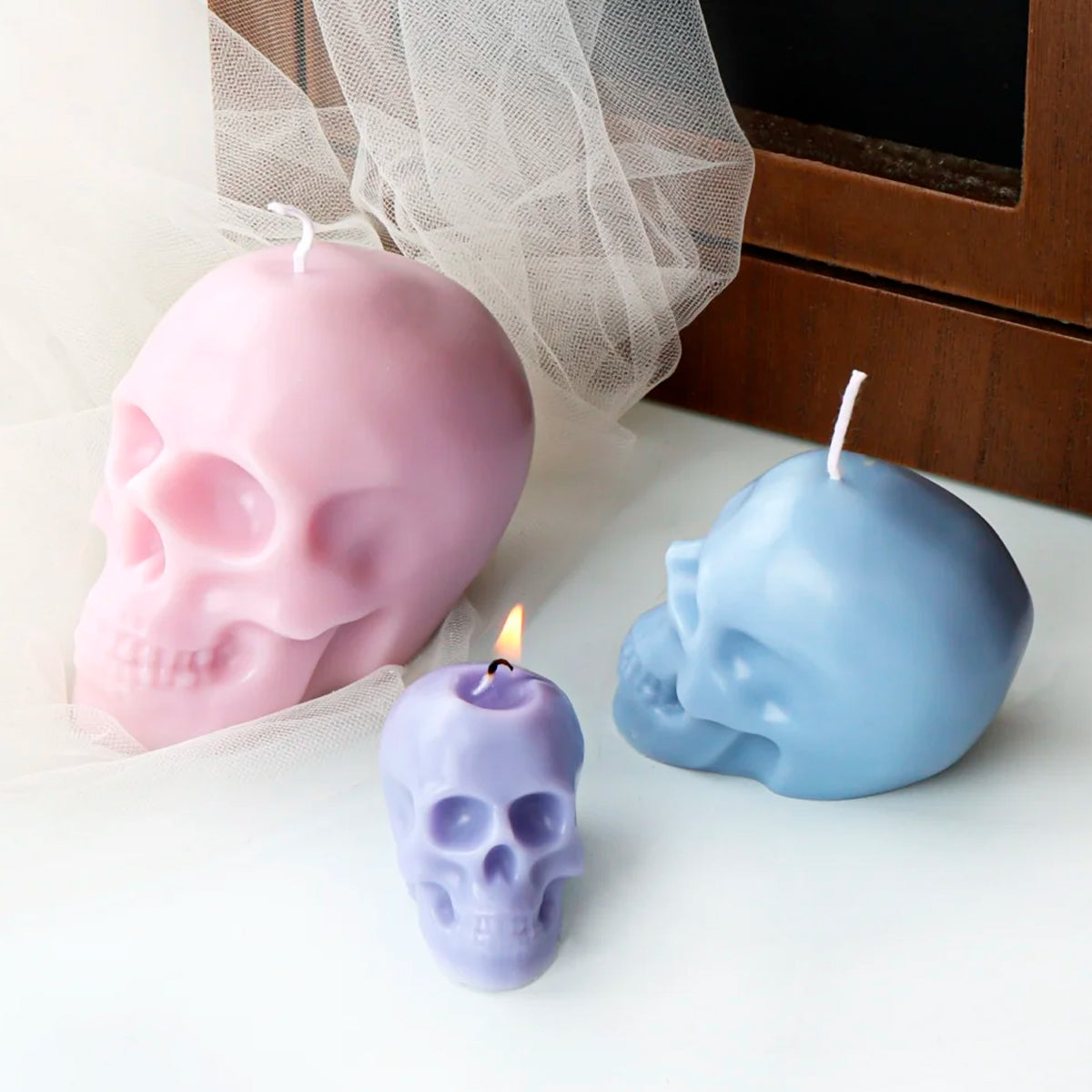 💀🕯️ Molde de Silicón – Calaveras para Velas (Pack 3 tamaños)