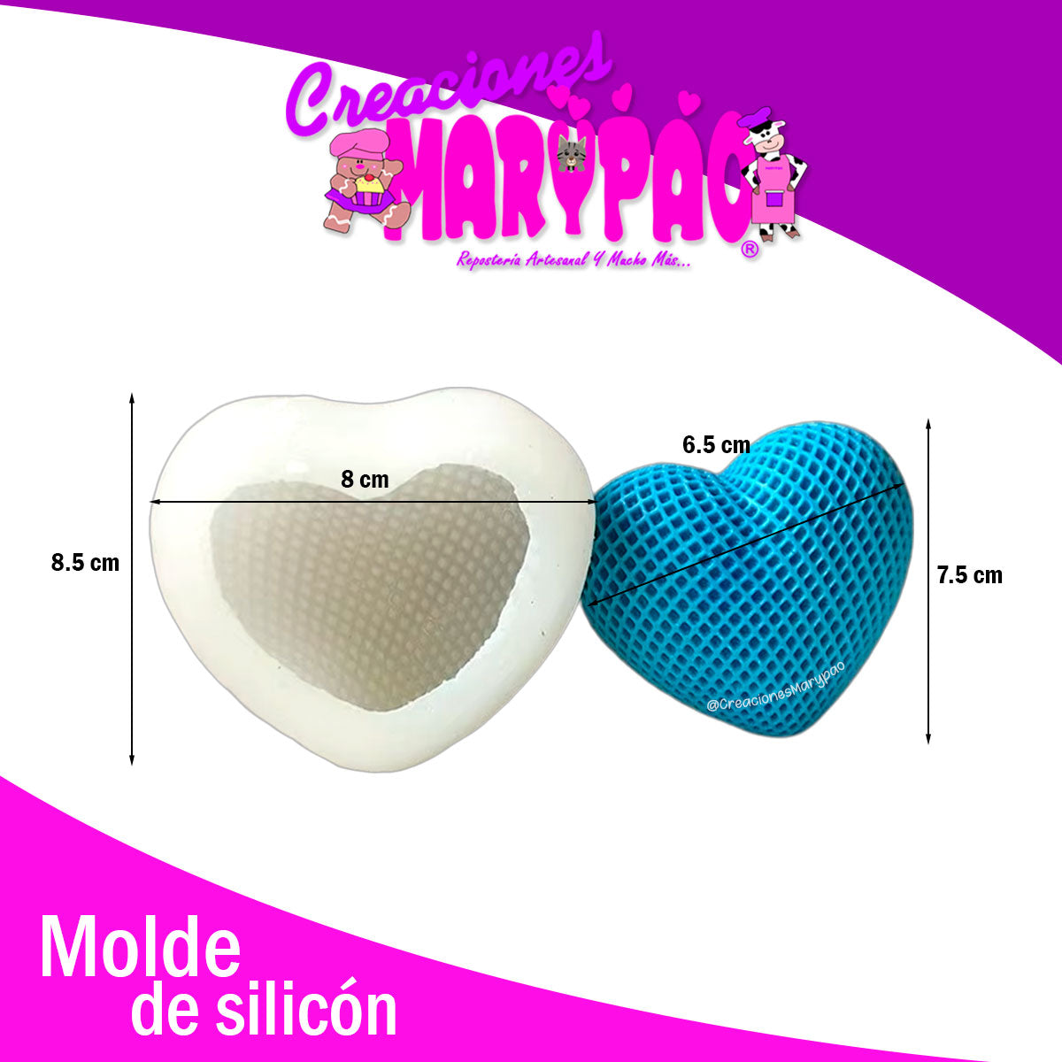 Molde De Silicón Corazón Tejido Velas 7.5 cm