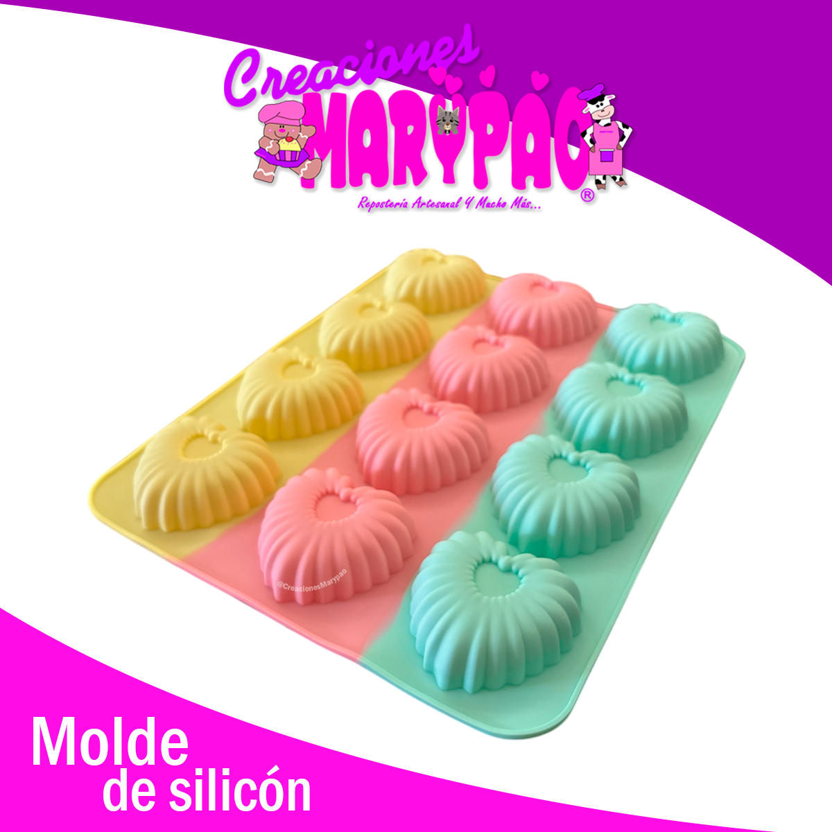 💖 Molde de Silicón Corazones Rizados 💕