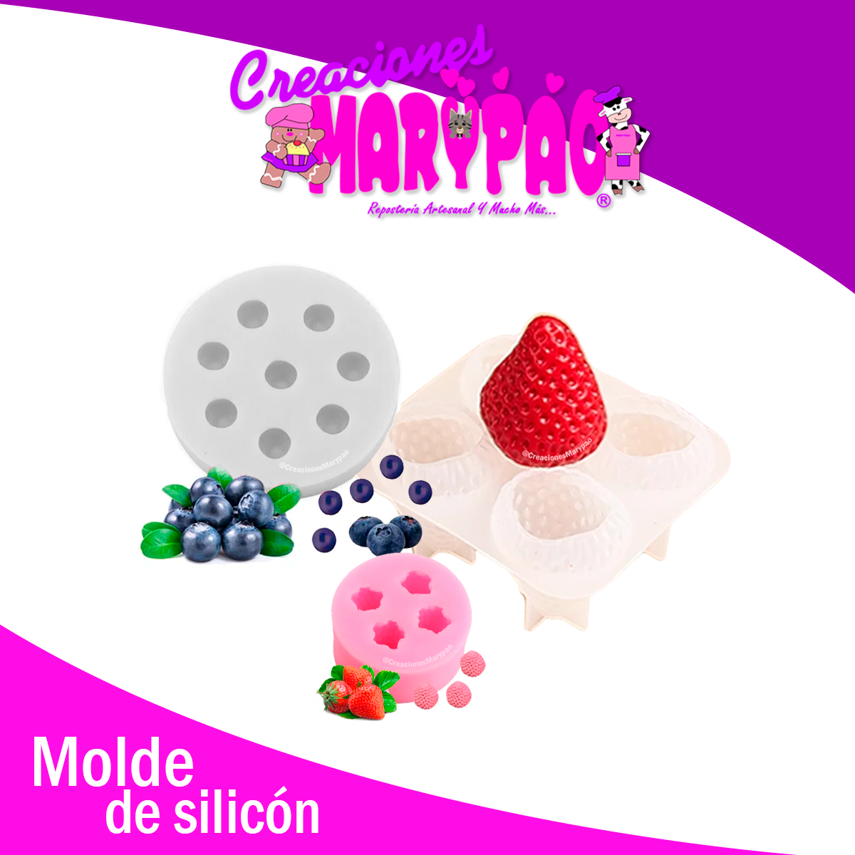 🍓Moldes De Silicón Pack Velas Postres: Fresas y Blueberries 🍇