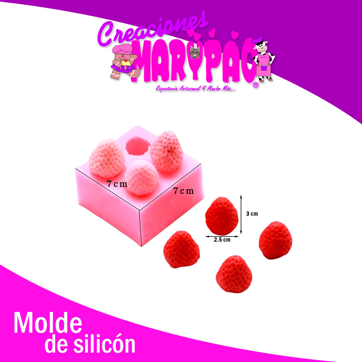 Molde De Silicón Fresas Velas Postres