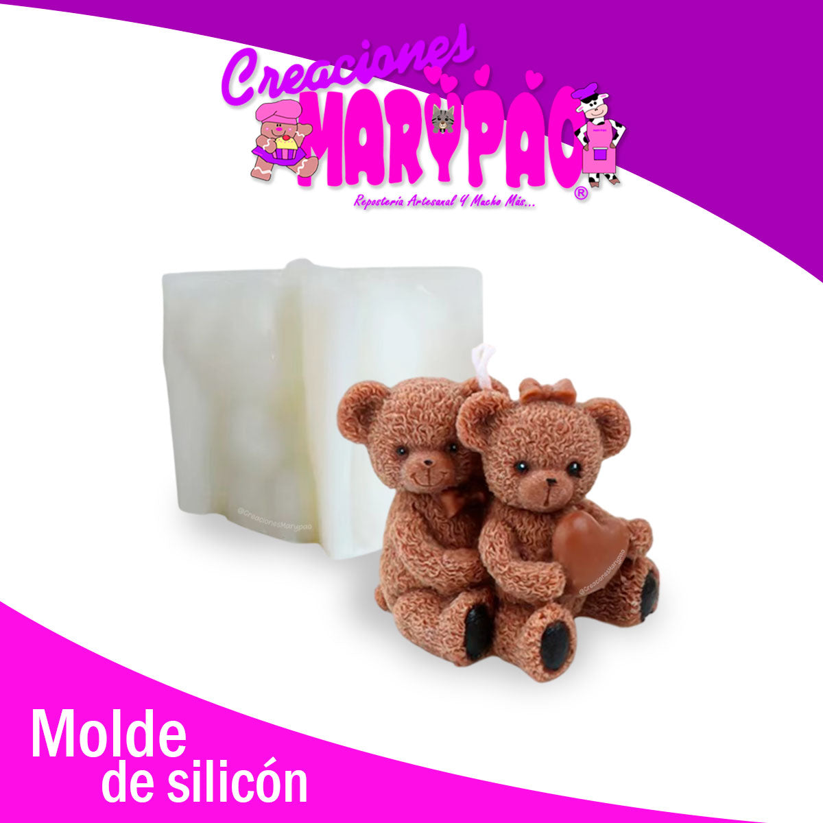 Molde De Silicón Velas Ositos Pareja Corazón