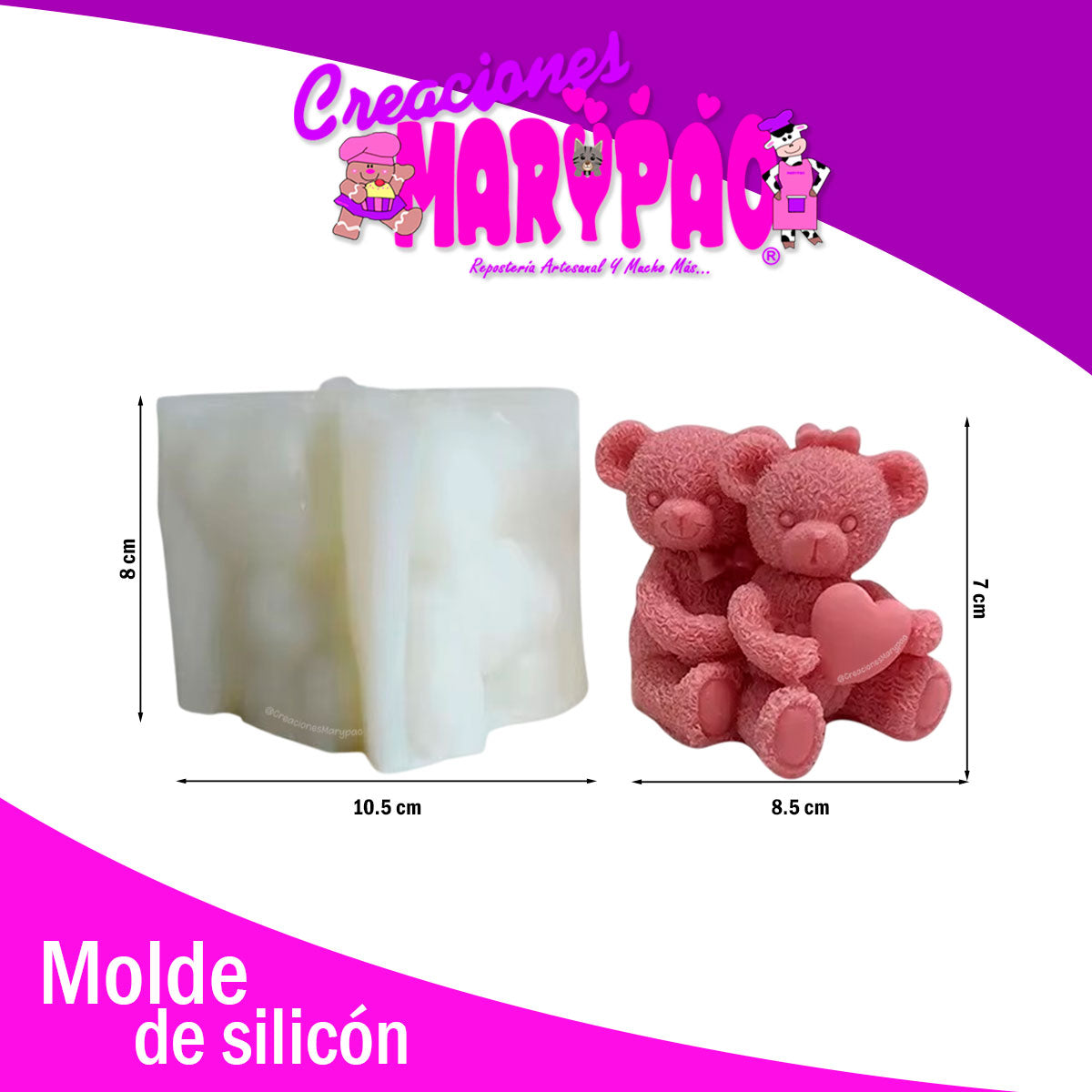 Molde De Silicón Velas Ositos Pareja Corazón