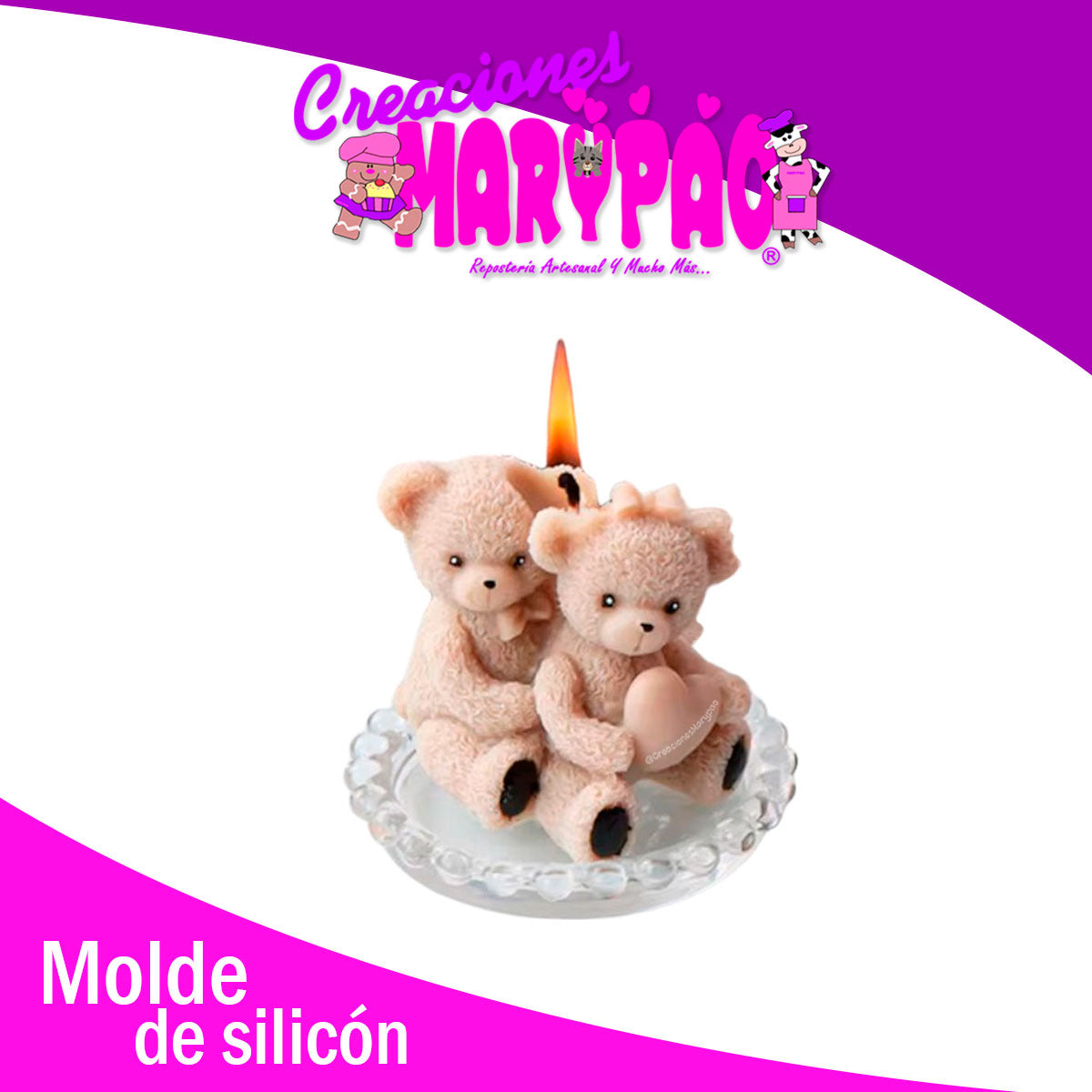 Molde De Silicón Velas Ositos Pareja Corazón
