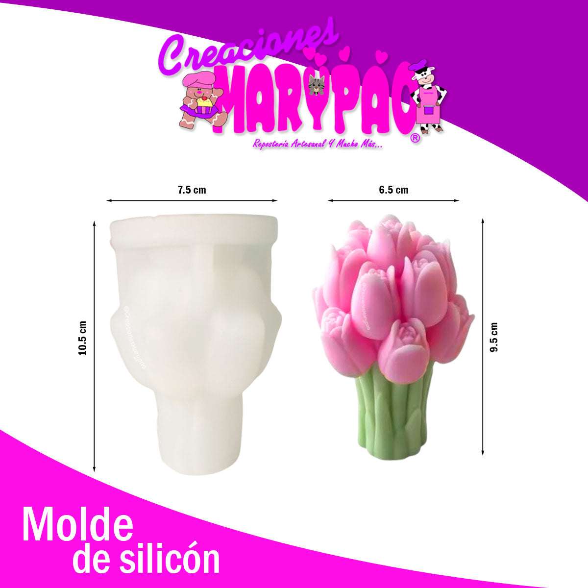 Molde De Silicon Para Velas Ramo Tulipán Flores 9.5 Cm